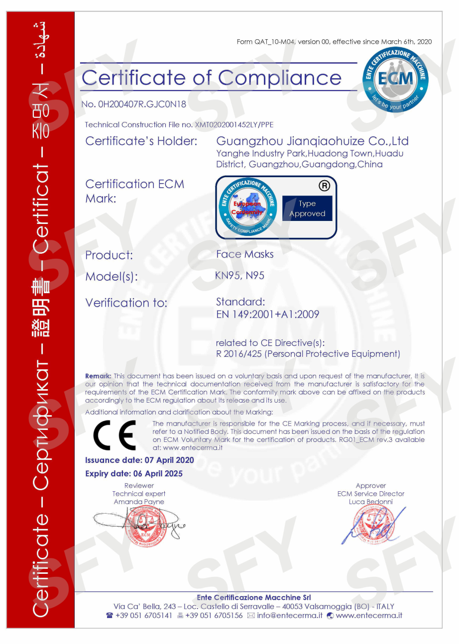 Maska KN95 certyfikat